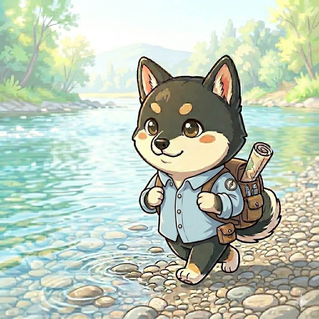 川辺を歩く、くろしばのアイコン